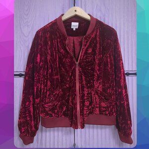 Kensie Jeans Crushed Burgundy Velvet Bomber Jacket - Women's Size Medium